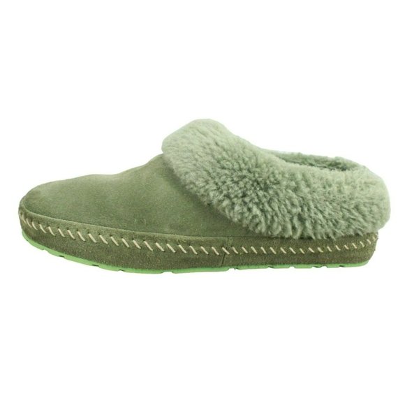 L.L. Bean Shoes - LL Bean Squam Lake Green Suede Wicked Good Shearling Lined Slippers Size 8 M